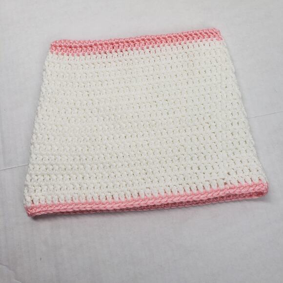 Cat Ear Beanie Crochet Hat White Pink Stripe Handmade Knit Kitty Soft Winter - Picture 13 of 16